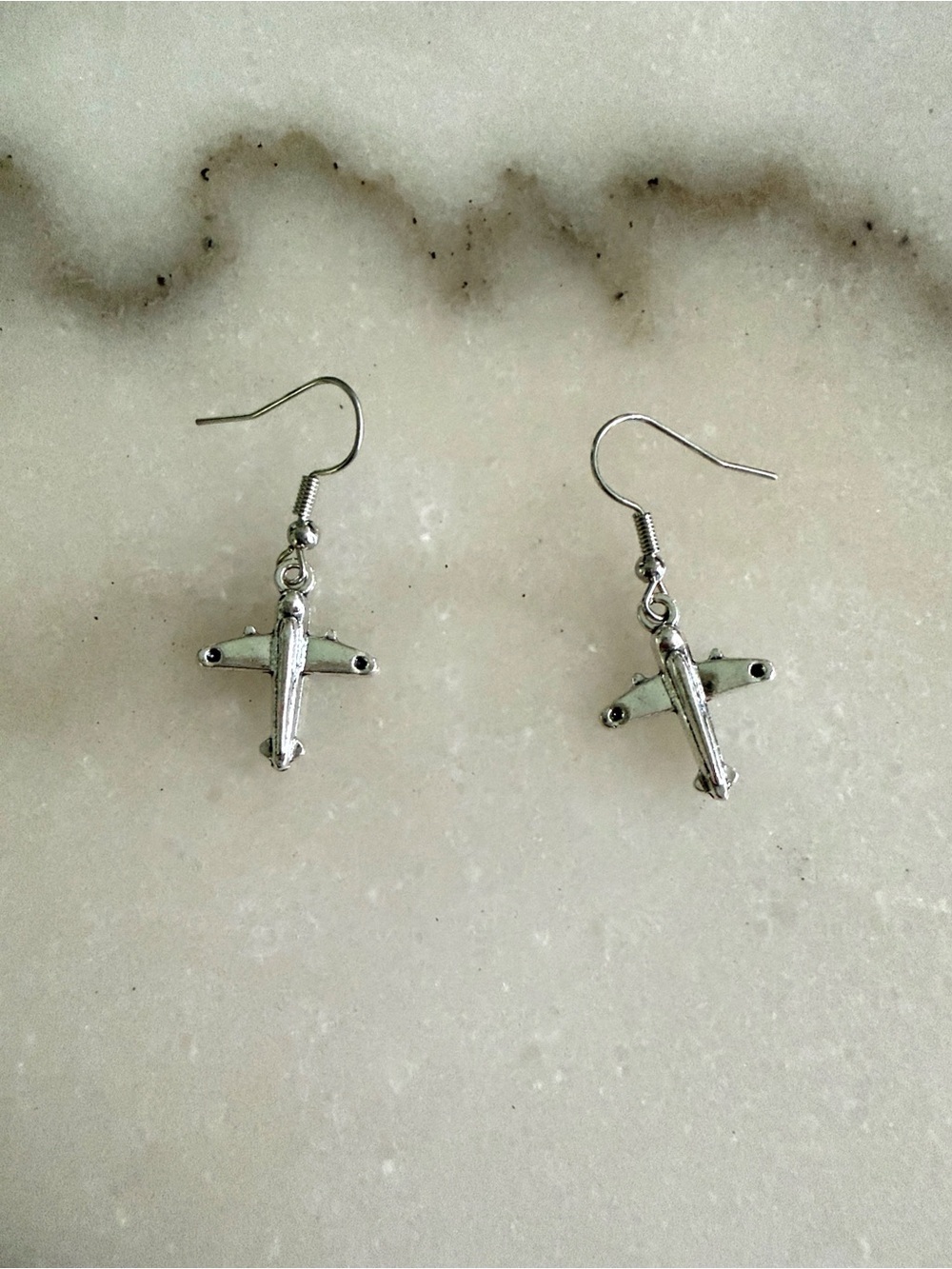 Silver Airplane Dangle Earrings Lightweight Novelty Jewelry